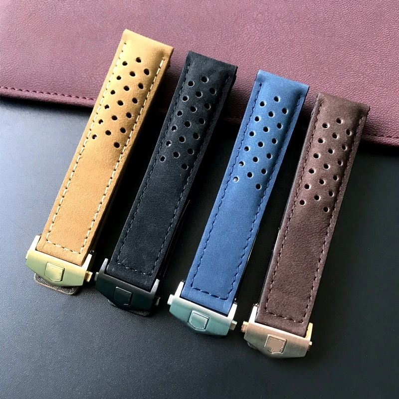 

20mm 22mm 24mm Black Blue Brown Matte Genuine Leather Watchband For TAG HEUER CARRERA AQUARACER Monaco F1 Watch Strap Bracelet