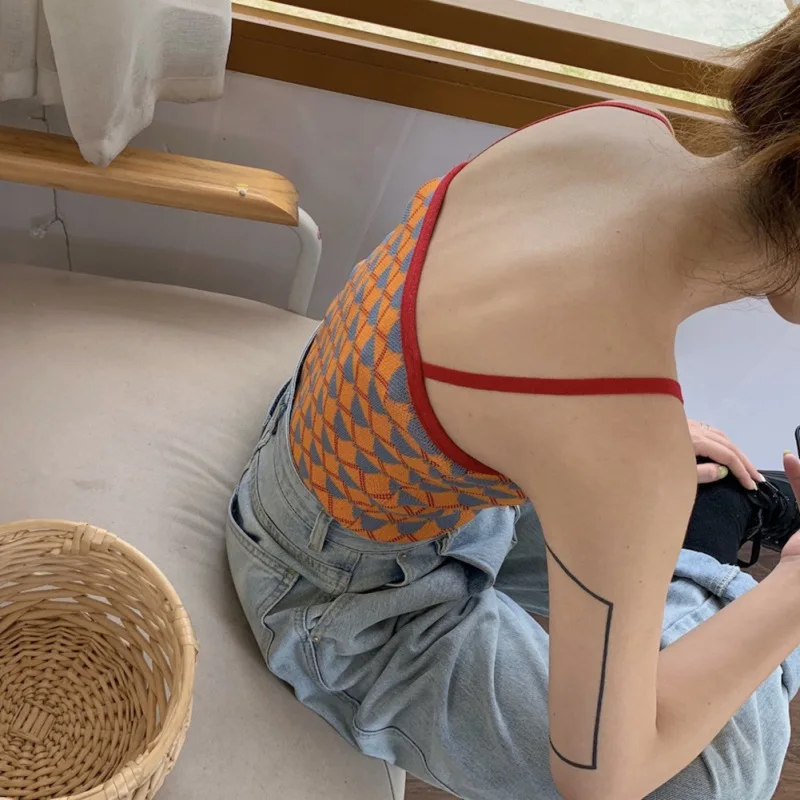 

Fashion omen's Printed Fashion Camisole Sexy Slim Knit Tanks Tops Bottoming Geometric Simple Casual Comfortable New Arrival