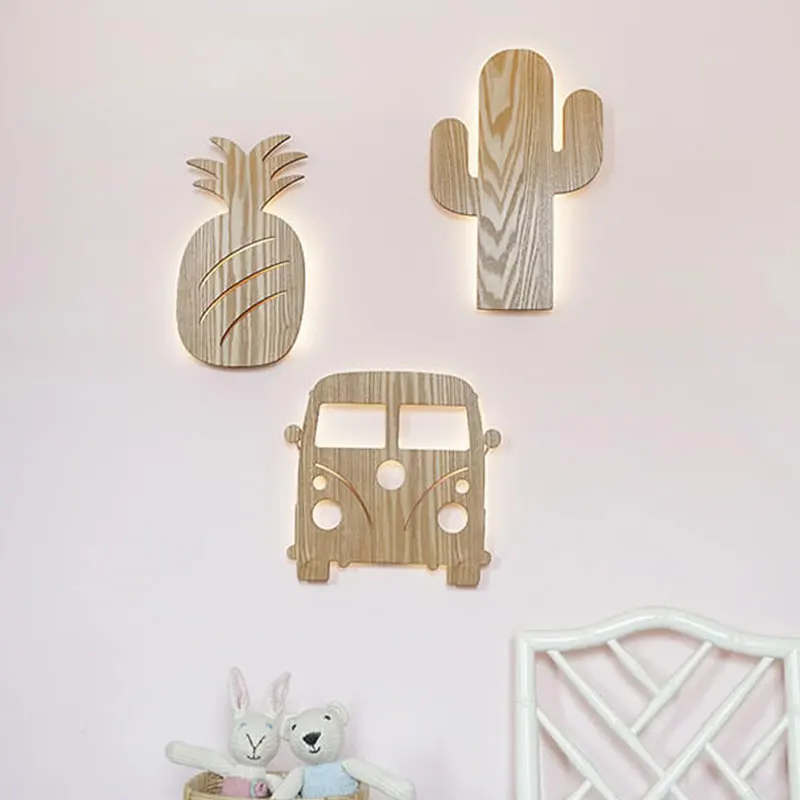 Детская настенная светодиодная лампа деревянный автомобильный светильник в