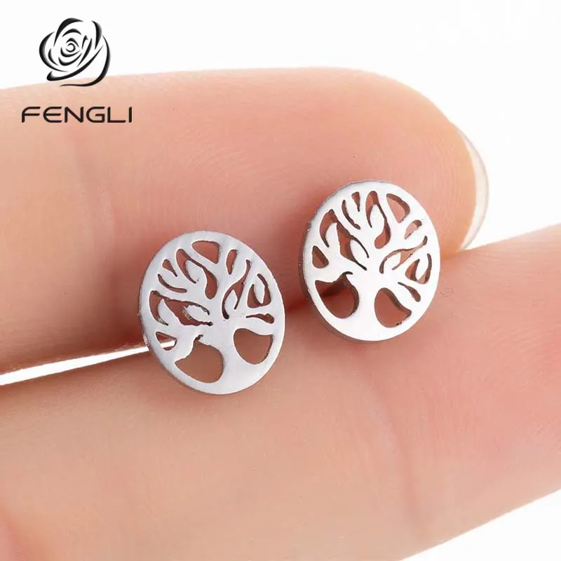 FENGLI мини браслеты с подвесками из нержавеющей стали серьги-гвоздики Модные полые