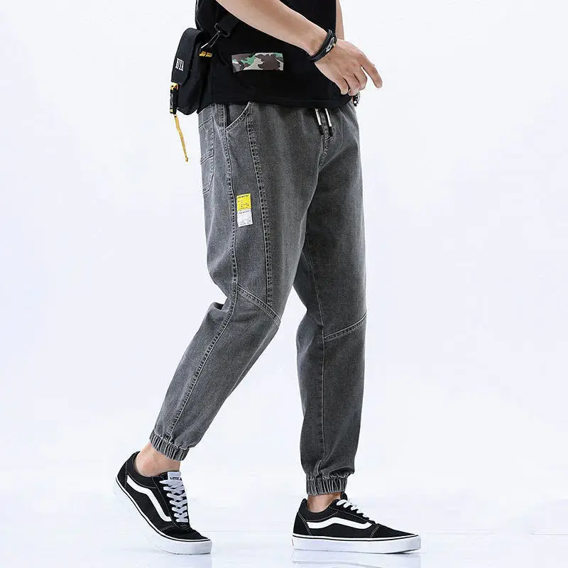 

2020 hot style trendy men's jeans men's loose trendy brand harem cropped trousers all-match Korean casual pants