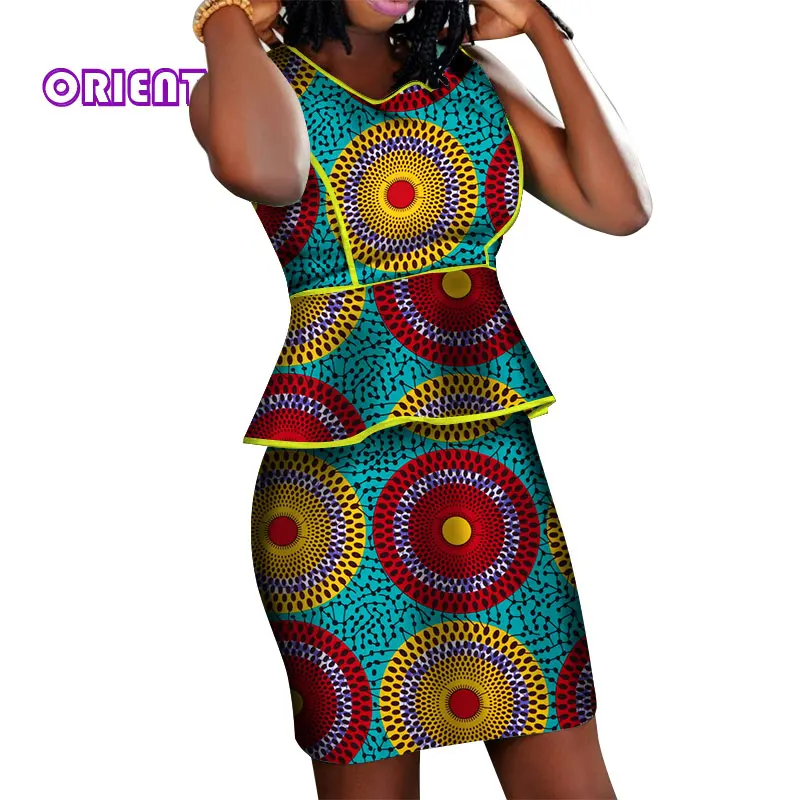 Women Suits African Design Clothing Print Sleeveless Top and Mini Skirts Bazin Riche Lady Office Outfits WY358 | Тематическая