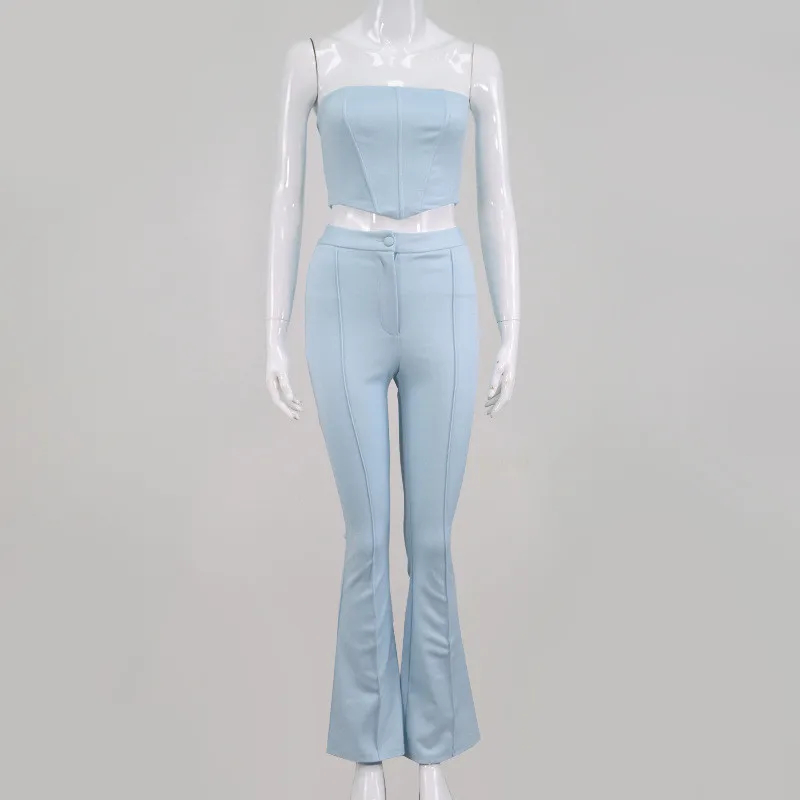 

2020 Autumn Winter Casual Two Piece Sets Women Tracksuit suit set Sexy Strapless Tops + Solid Skinny Long Pants Suits Women Sets
