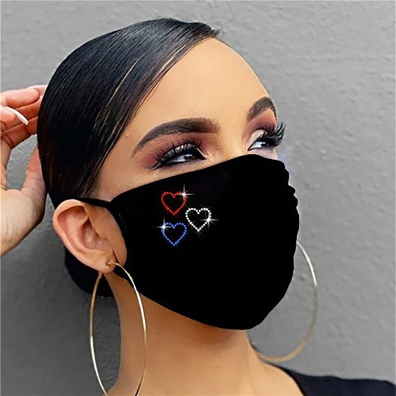 

Casual Cycling Mask Cotton Dustproof Black Fashion Flashing Diamond Breathable Rhinestone Outdoor Mask For Adult