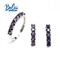 bolai 925 sterling silver ring earrings natural iolite round 3 0mm set simple design suitable for everyday wear boutique jewelry