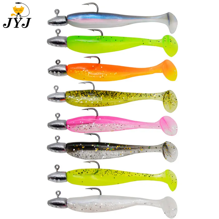 

5 pieces a bag 5cm Ttail soft fishing bait lure matched with 2g jig head hook for rooting fishing lure bait