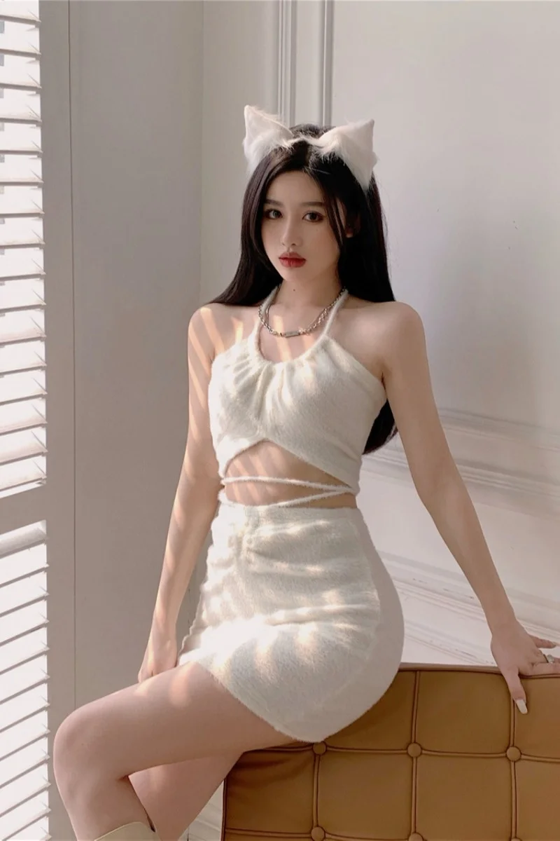 

Sexy Top And Skirt Set Skirts 2021 Women Two Piece Crop Blue Harajuku Gothic Student outfit Fashion Sweet Y2K Cute clothes