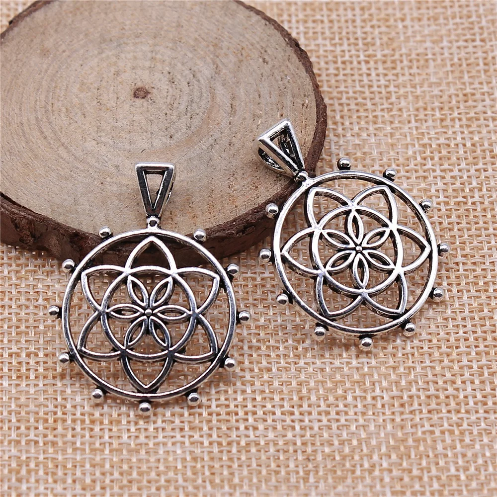 

free shipping 14pcs 39x30mm antique silver Flower of life charms diy retro jewelry fit Earring keychain hair card pendant