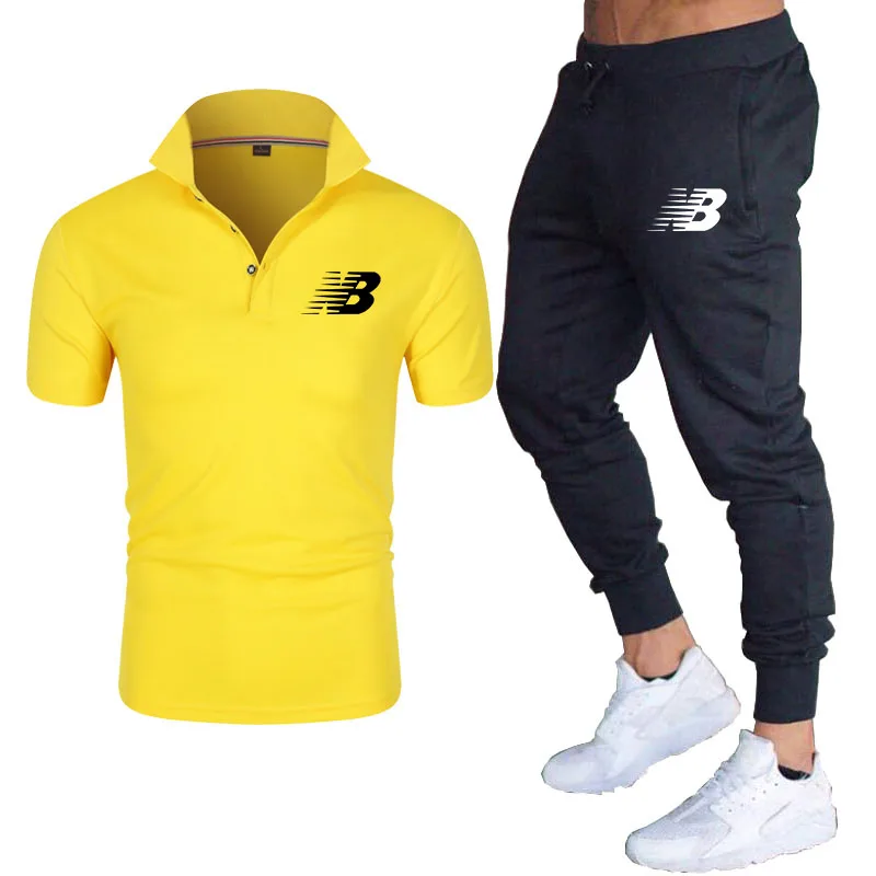 

2021 summer new short sleeve suit men's business Lapel fashion casual pants breathable British couple fashion two piece set