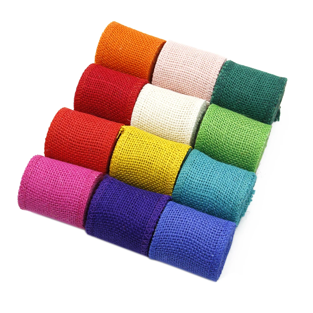 

12color/set 2M each 60mm Plain Linen Ribbon Cloth,DIY Handmade Materials Christmas Decoration Wrapping Packing,1Yc10554