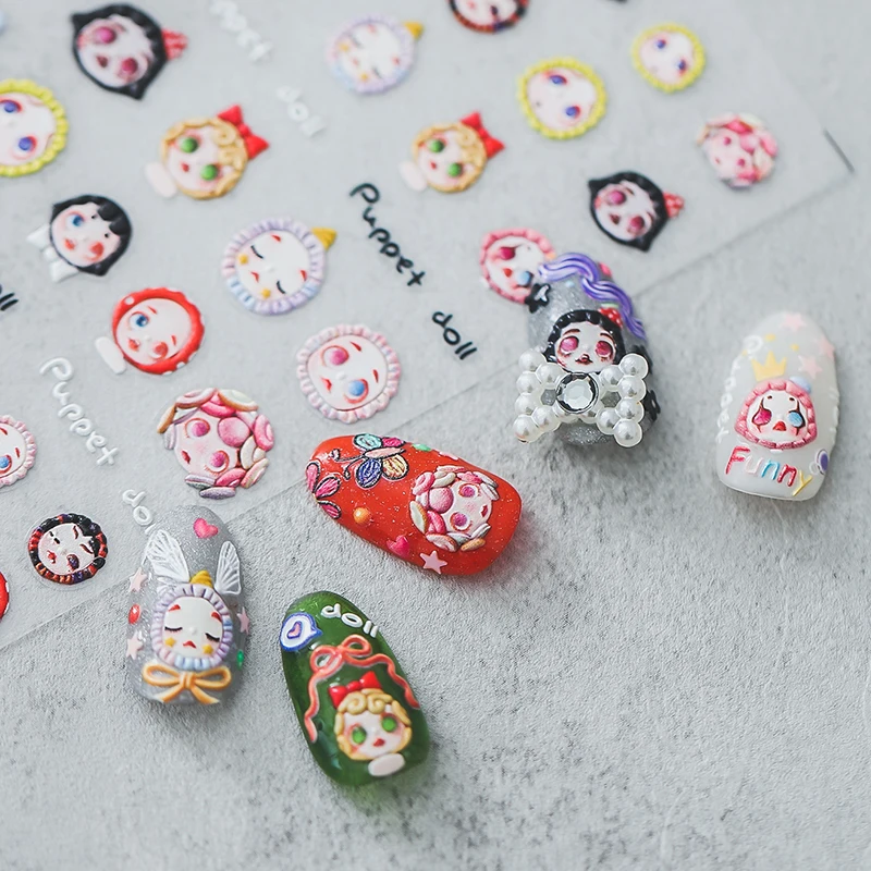 

Наклейки для дизайна ногтей в виде куклы-марионетки