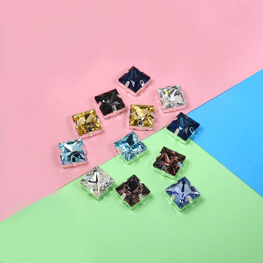 Разноцветные стеклянные кристаллы К9 квадратной формы камни с серебряными