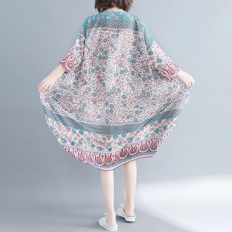 Летняя женская блузка в стиле бохо 2020 винтажное женское длинное кимоно из шифона