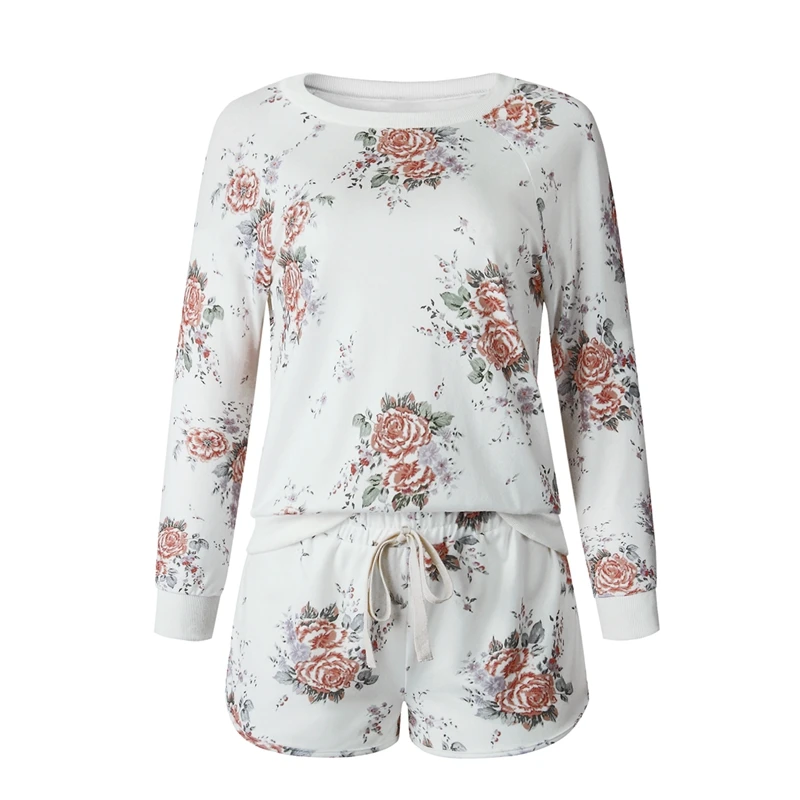 

Flower Lounge Wear Women Two Piece Outfits Floral Loungewear Set Female Long Sleeve Short Sets