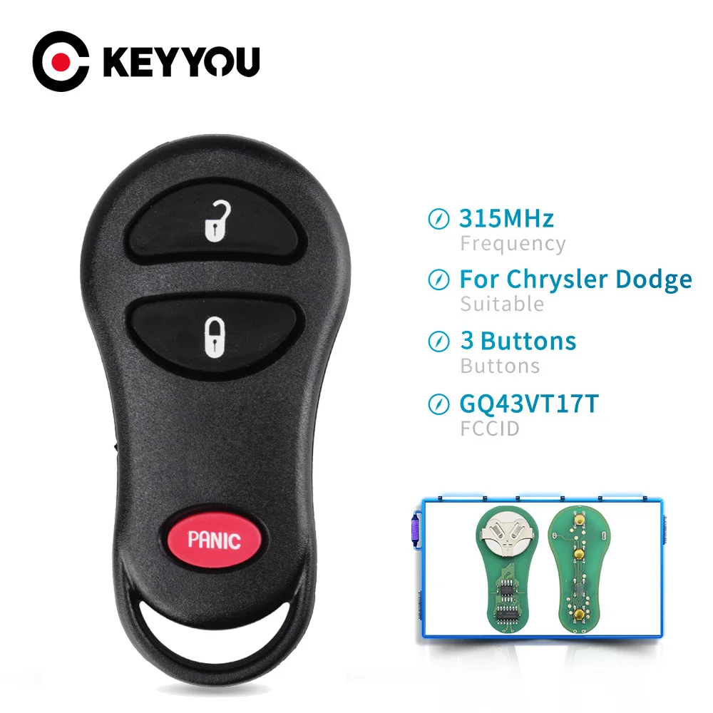 KEYYOU 3 2 + 1 кнопки GQ43VT17T 315 МГц дистанционный Автомобильный ключ для Dodge Jeep fit Chrysler