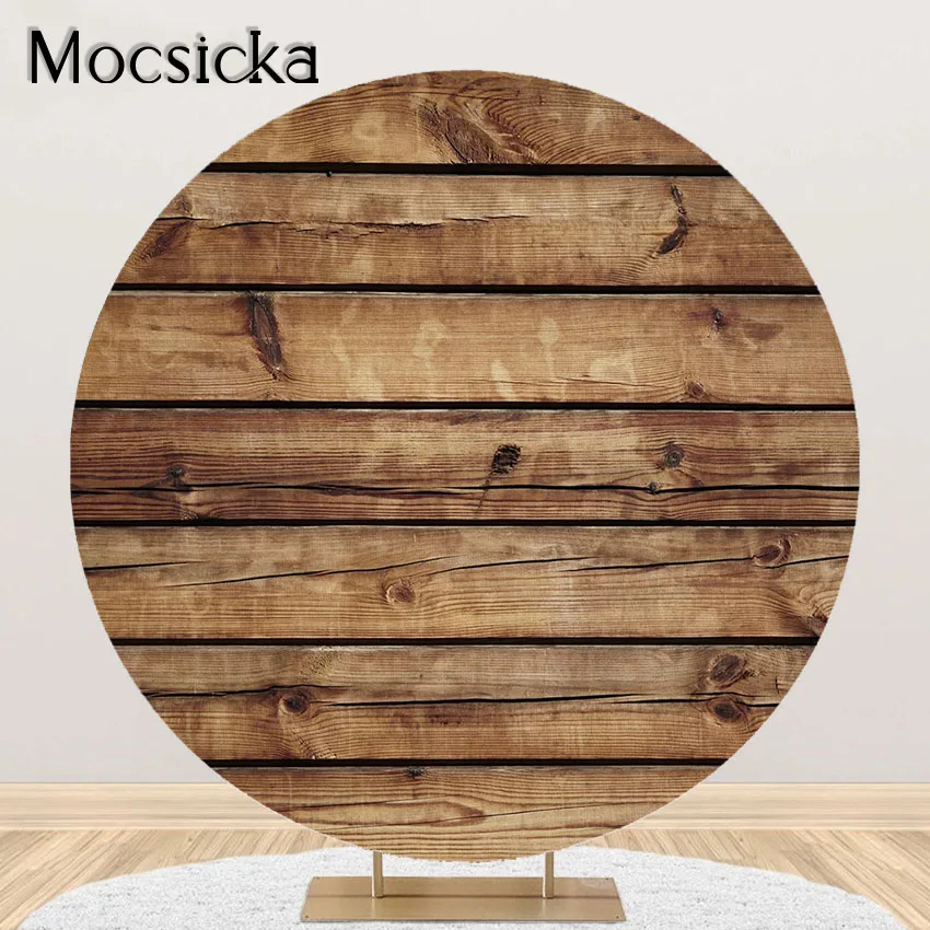 

Mocsicka Rustic Wood Board Round Backdrop Brown Wooden Planks Round Circle Cover Birthday Baby Shower Photoshoot Background