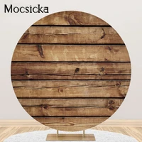 mocsicka rustic wood board round backdrop brown wooden planks round circle cover birthday baby shower photoshoot background