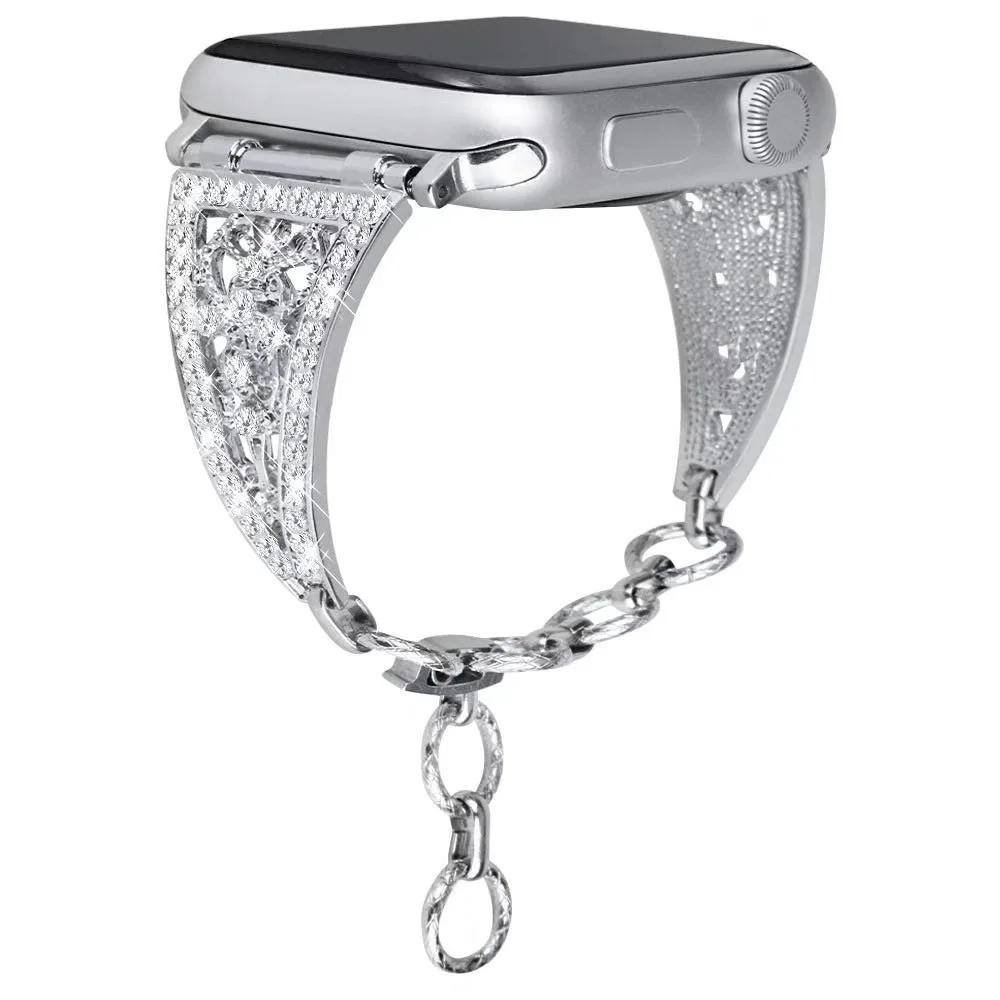 Silver Роскошный блестящий бриллиантовый женский браслет для Apple Watch, ремешок серии 5, 4, 3, 2, 1, металлический ремешок для iWatch 40 мм, 44 мм, 38 мм, 42 мм, ремень-цепочка - Цвет ремешка: Silver