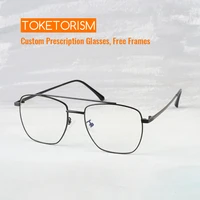 toketorism double bridge metal frame anti blue women men glasses vintage plain glasses prescription eyeglasses frame 22053