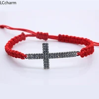 handmade religion red cord cross bracelet string rope weave men women pendant bracelets chain xmas christmas gift