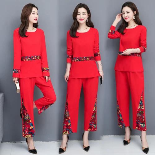 

Casual Women 2 Piece Set Top And Pants Floral Two Piece Outfits Vintage Top&pants Set Ensemble Femme Survetement Woman Suit