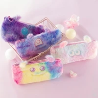 cute little monster gradient color plush pencil case students supplies stationery case large capacity buggy bag
