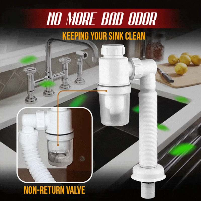 

Double Anti-smell Drain Pipe Odor-free Drain Pipe for Kitchen Bathroom Wash Basin Sink JDH88