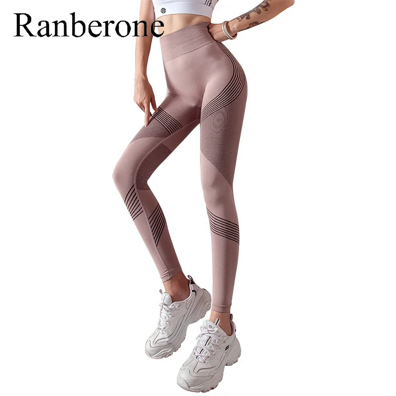 Ranberone спортивные Бесшовные женские брюки для йоги дышащие однотонные Леггинсы