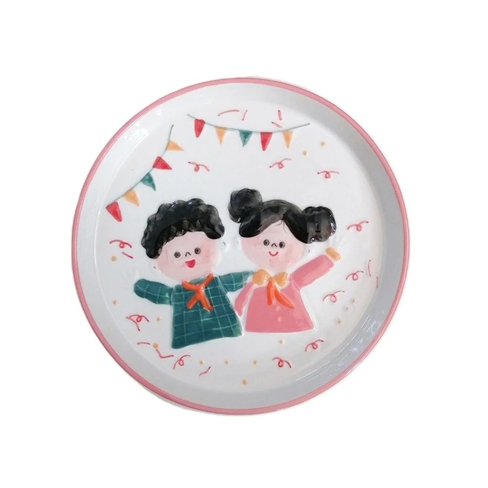 

Korea Cute Children Dinner Plate Japanese Cartoon Bear Fruit Dessert Tableware for Kids Crockery 8 inch ins