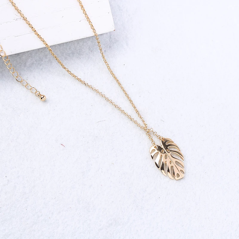 Женское ожерелье с подвеской в виде листьев золотого цвета вечерние модные