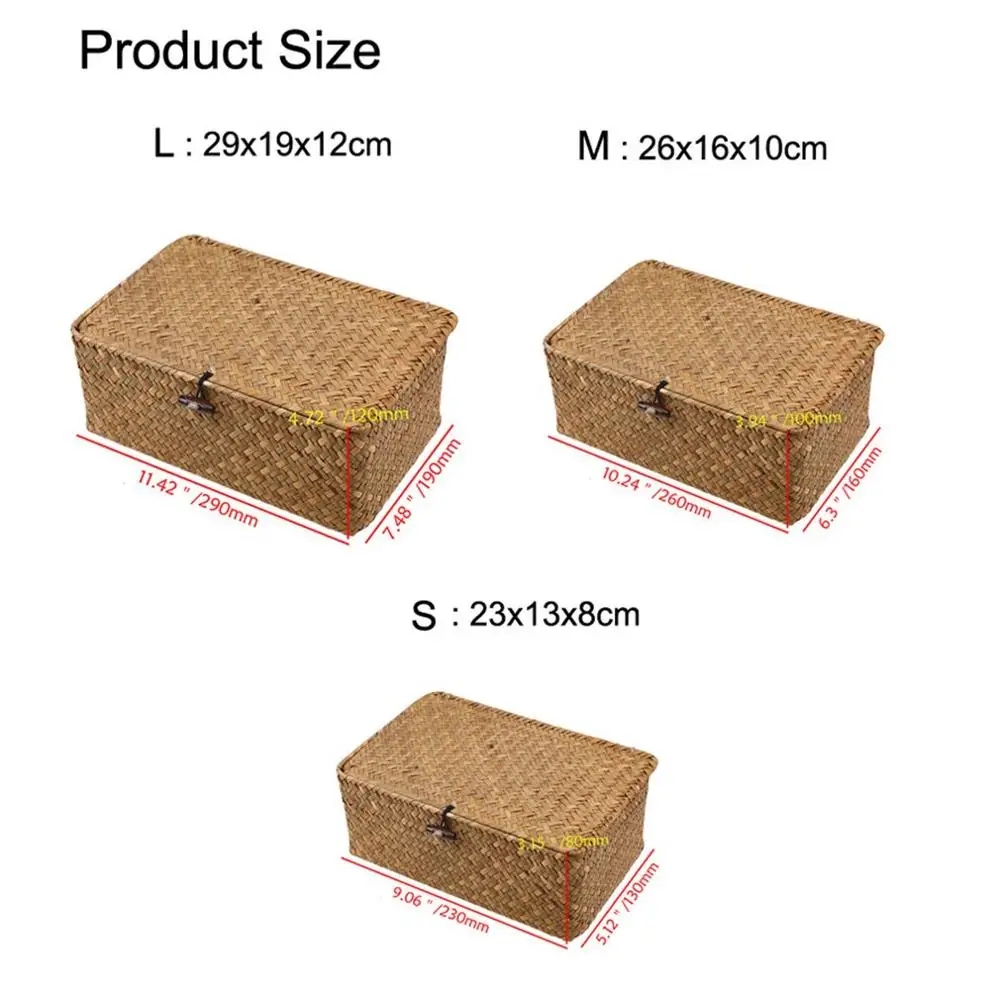 Seaweed Hand-Woven Storage Box Desktop Sundries Clothes Basket Finishing With Lid | Дом и сад