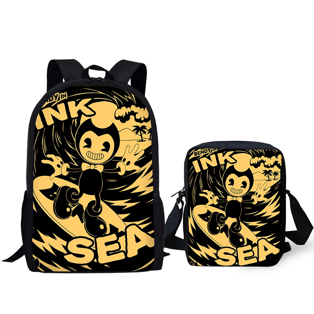 HALYUNASC 2PCs/Set Children's School Backpack Cartoon Bendy-Ink-Machine-Game Design Pattern School Bags Students Book-Bags Set