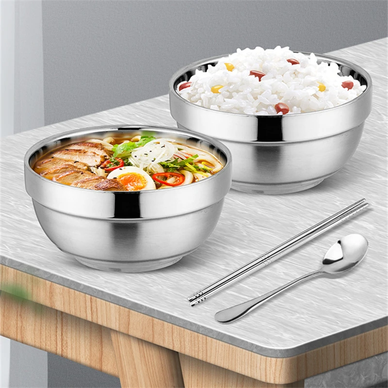 Двухслойная изоляционная миска из нержавеющей стали для риса каши супа соус