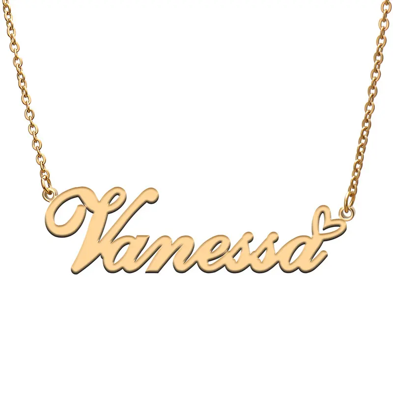 

Love Heart Vanessa Name Necklace for Women Stainless Steel Gold & Silver Nameplate Pendant Femme Mother Child Girls Gift