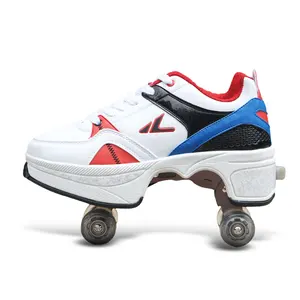 Кроссовки-ролики из ПУ кожи, с безопасной кнопкой