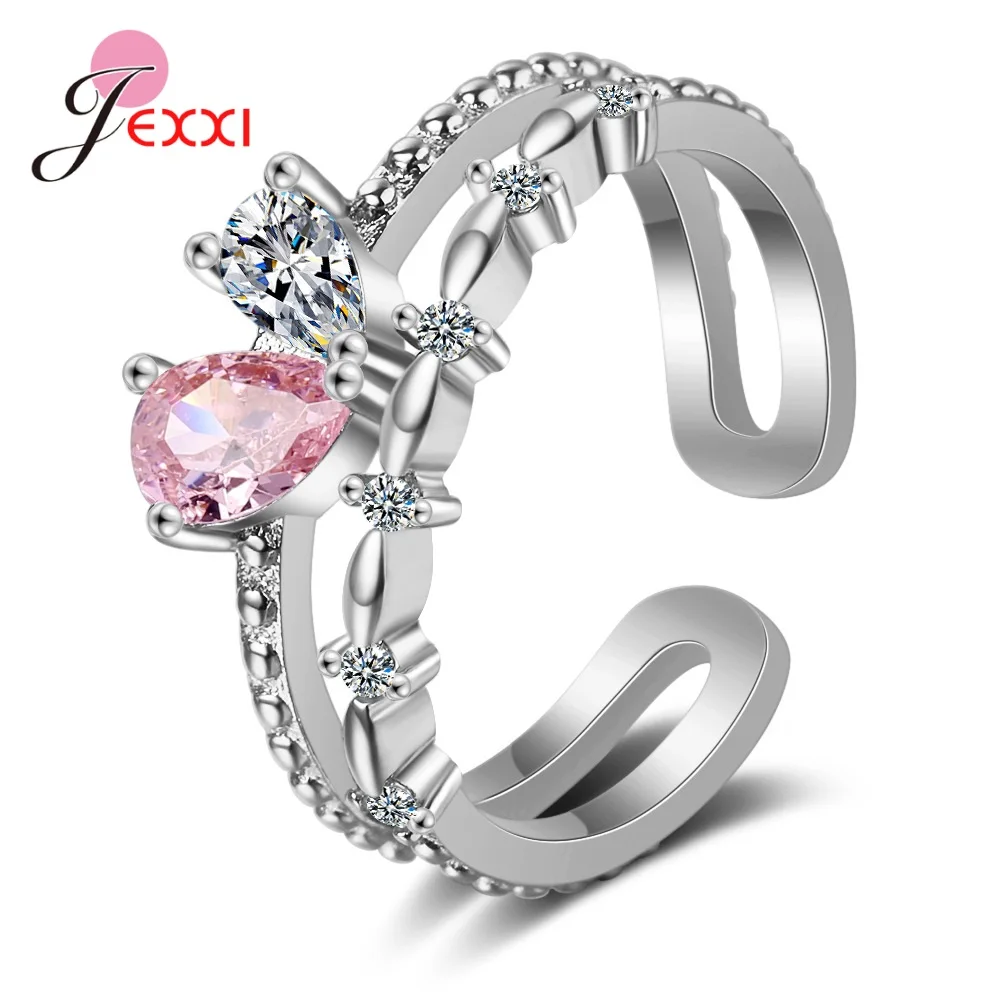 

Elegant Bright Crystals Adjustable Rings Bridal Women Engagement Genuine 925 Sterling Silver Rings Top Quality Wedding Jewelry