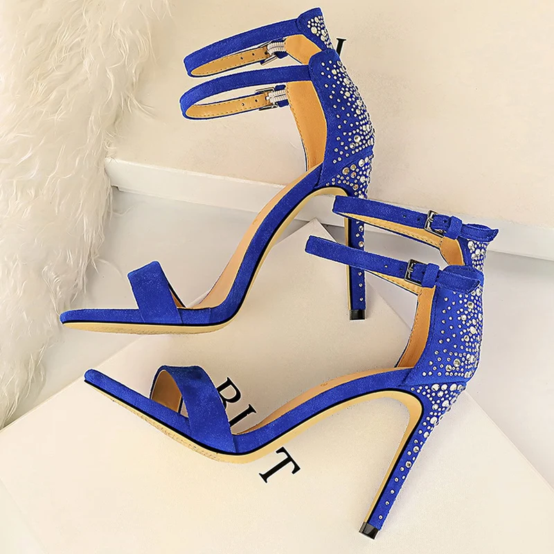 Женские босоножки на высоком каблуке 11 см синие и желтые платформе туфли с