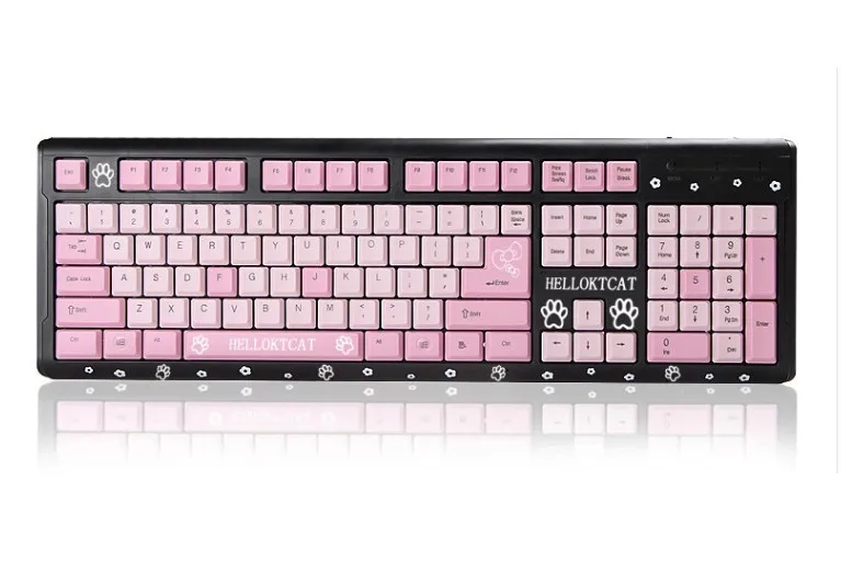 BLACK Бесшумная розовая клавиатура hello kitty hello KT cat Беспроводная клавиатура для девочек ультра-тонкая компьютерная беспроводная клавиатура для настольных девочек - Цвет: BLACK