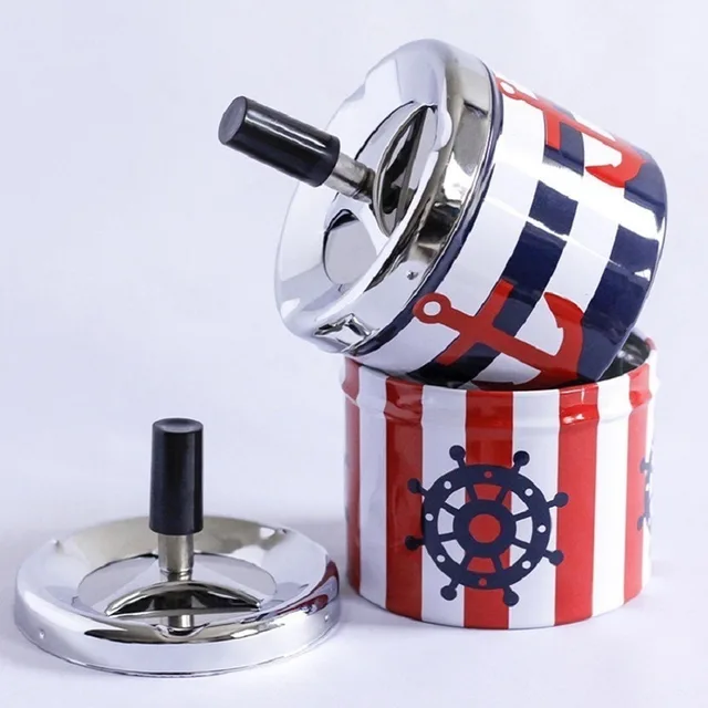 Creative Pattern Ashtray Metal with Spinning Tray Round Push Down Cigarette Windproof Ash Tray Home Office Smoking Accessories