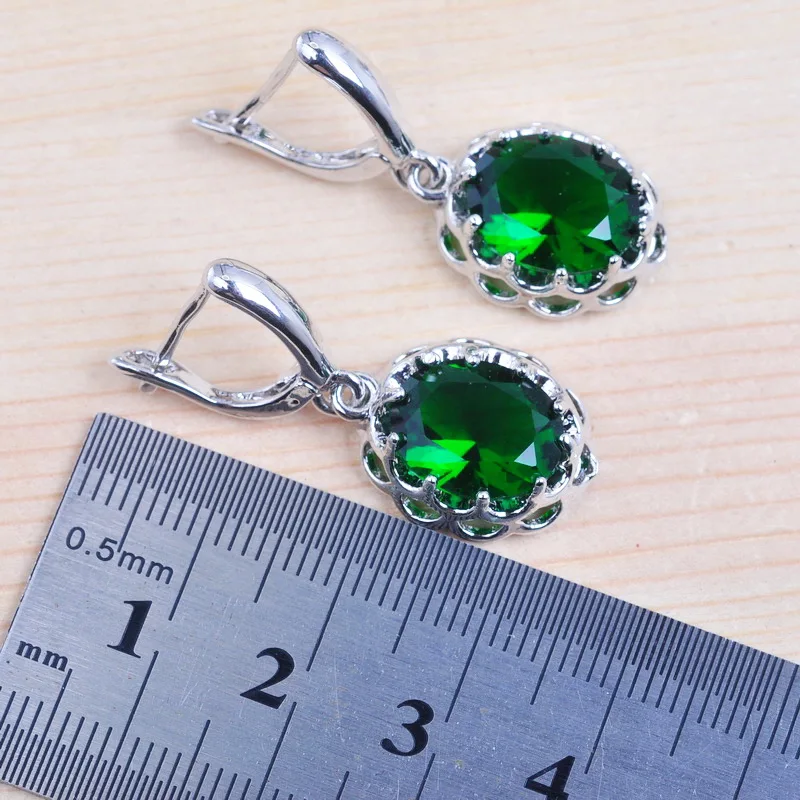 Потрясающие Женские Ювелирные наборы Свадебные серебро зеленый цирконий серьги