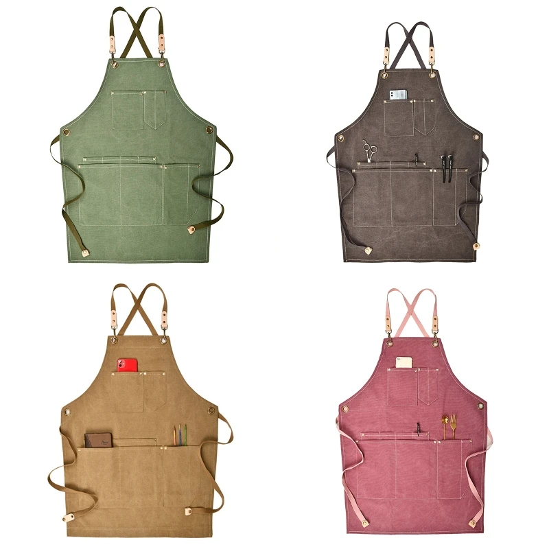 

Summer Canvas Work Apron Denim Version Hairdressing Hairdresser Floral Barista H58C