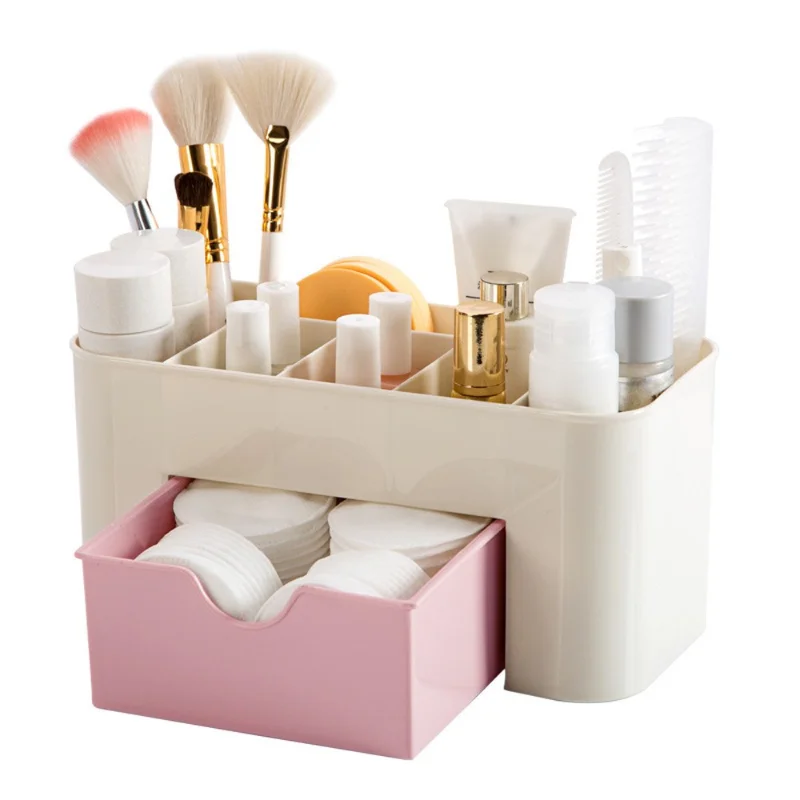 

Saving Space Desktop Cosmetic Brush Storage Case with Drawer Makeup Item Pens Desk Organize Box Plastic Holder Organizers Boxes