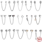 100% Серебро 925 пробы, бабочка, цветок, корона, цепочка безопасности, Шарм-бусина, подходит для оригинального браслета Пандоры, подвеска сделай сам, ювелирные изделия для женщин