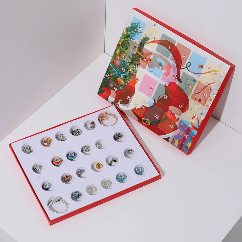 

Christmas Ornaments Countdown Calendar Gift Box Advent Bracelet Set Santa Claus Snowflake Pendants Beads Blind box Children Gift
