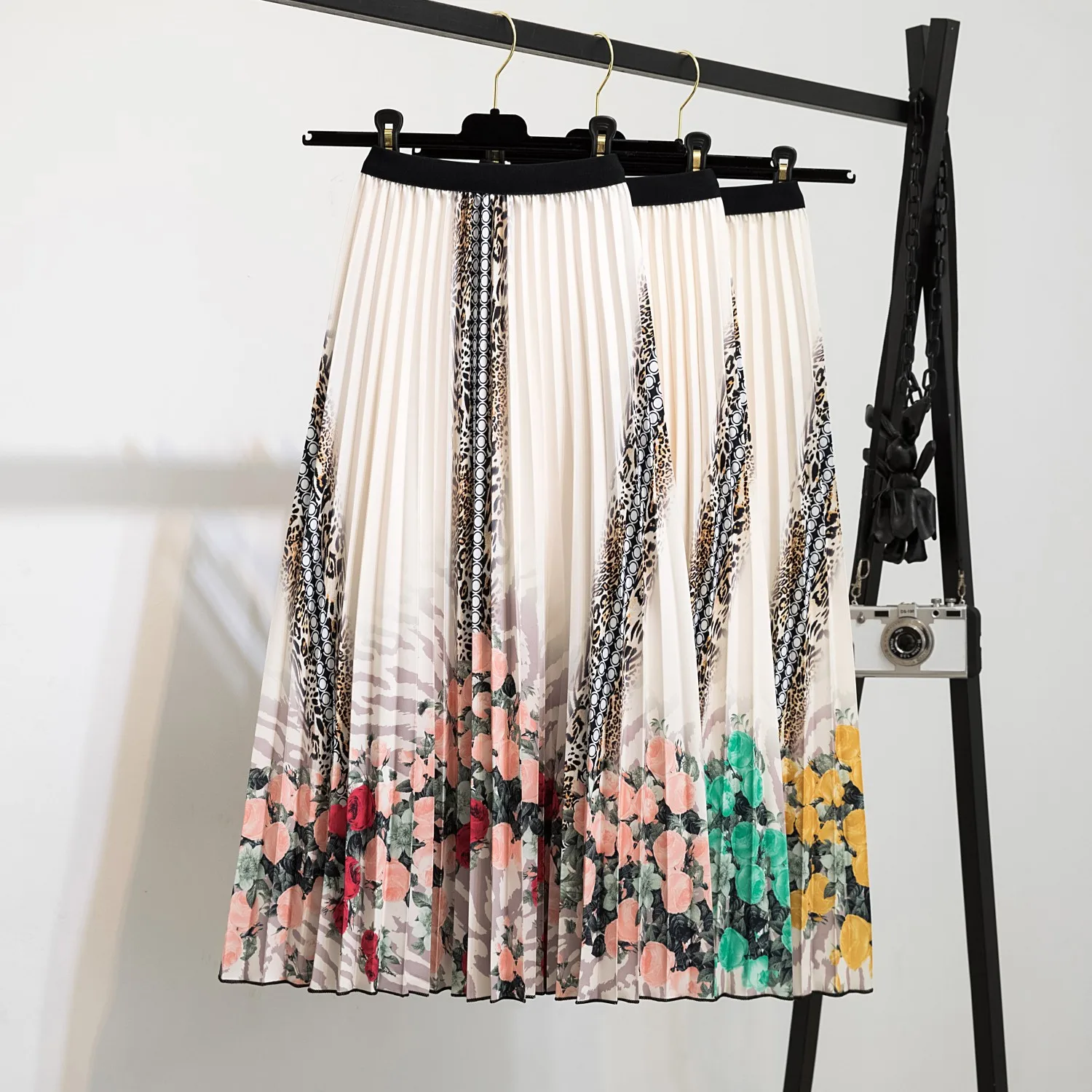 

Женская плиссированная юбка, Повседневная трапециевидная юбка до середины икры с цифровым принтом и леопардовым принтом, 2021