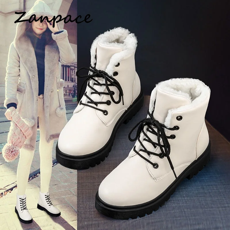 

2021 New Snow Boots Plus Velvet Cotton Shoes Patent Leather Womens Platform Heels Shoes Lace-up Short Plush Warm Women's Shoes