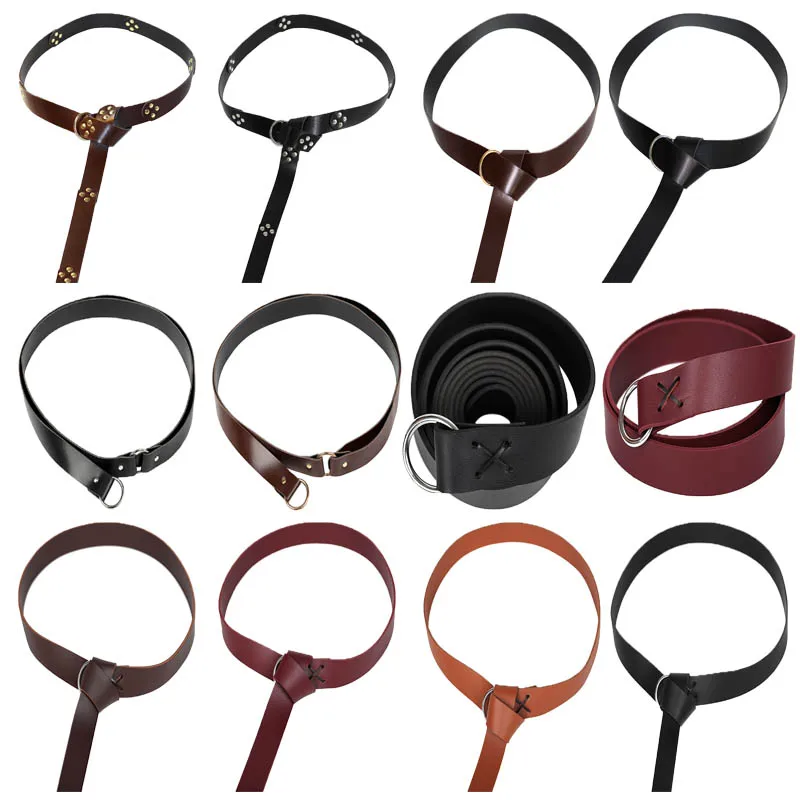 Ремень в средневековом стиле мужской кожаный пояс с кельтской пряжкой рыцаря