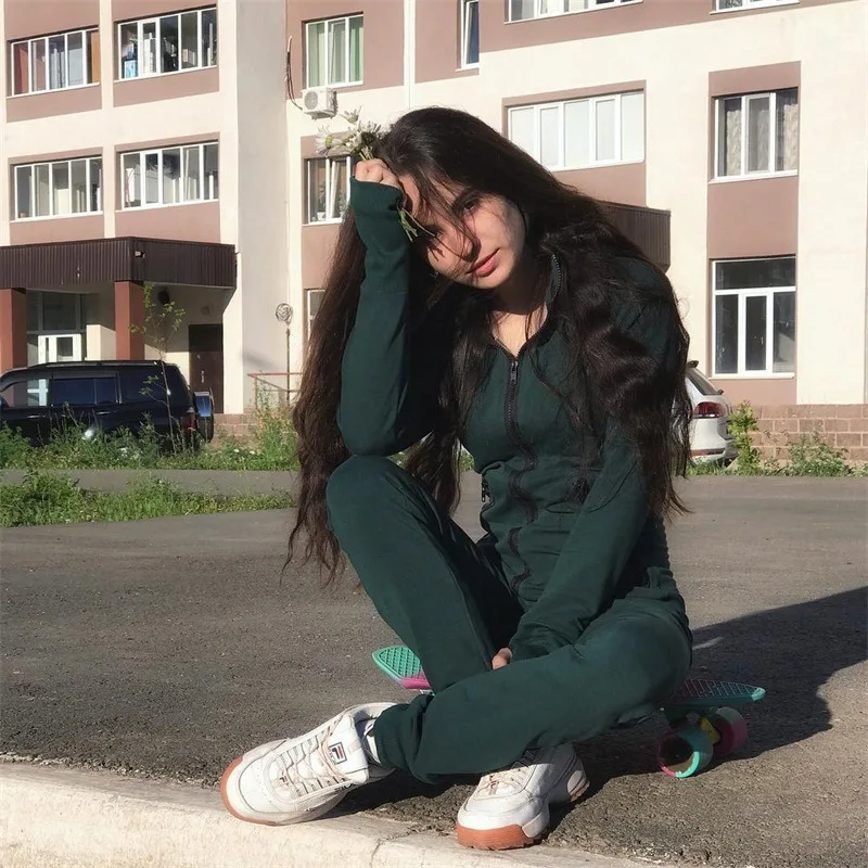 Сексуальный комбинезон женский комбинезон Осенний однотонный зеленый с длинным рукавом спереди на молнии с капюшоном боди, комбинезоны, одежда Облегающий комбинезон