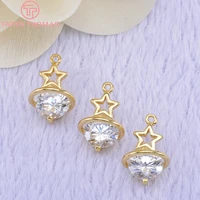 13064pcs 17x11mm 24k gold color plated brass with zircon round star charms pendant high quality jewelry accessories