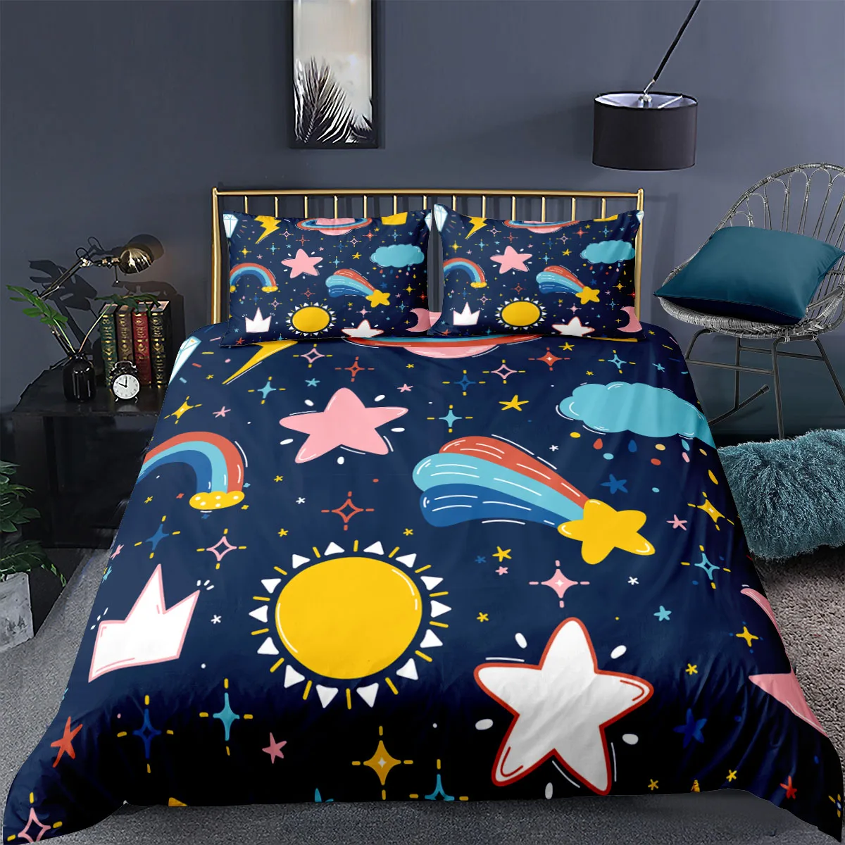 

Outer Space Printed Kids Bedding Sets Cartoon Galaxy 2/3pc Duvet Cover Set Queen King Size Quilt Cover Bedclothes Home Textiles